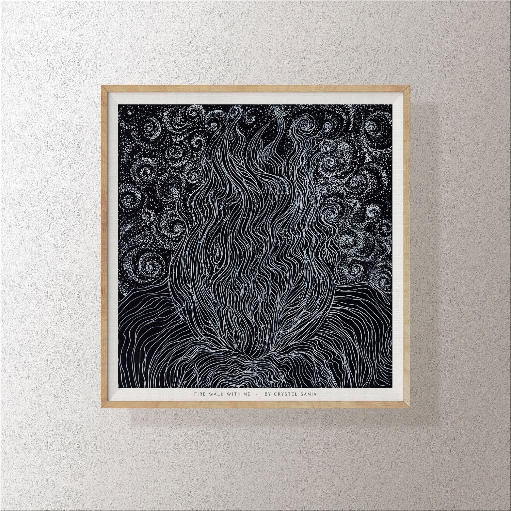 Fire Walk With Me - Limited Print from Original Hand Painted Black & White Line Art and Dot Work | Signed and Numbered - Crystel Samia Universe - Black & White Line Art and Dot Work - 