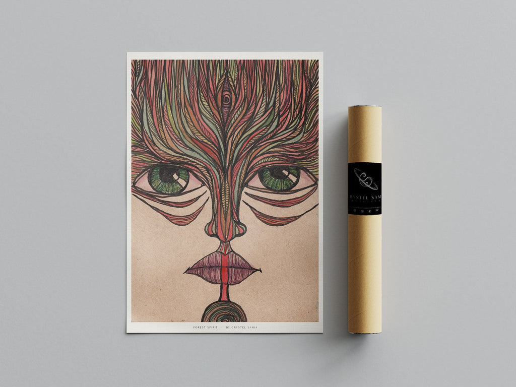 Forest Spirit - Limited Prints from Original Hand - Painted Watercolor and Ink on Recycled Paper - Crystel Samia Universe - Art Print - 