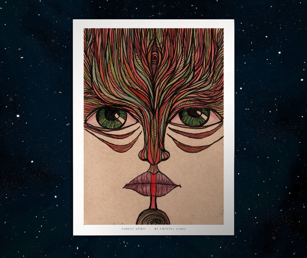Forest Spirit - Limited Prints from Original Hand - Painted Watercolor and Ink on Recycled Paper - Crystel Samia Universe - Art Print - 