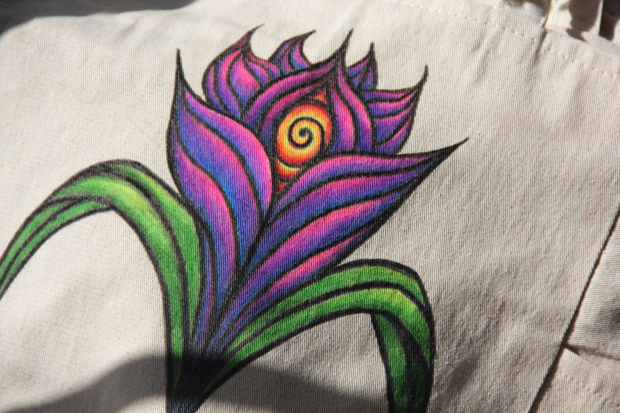 Hand - Painted Colorful Nature - Inspired Linen Bag w/pockets - Large | 100% Cotton - Crystel Samia Universe - Linen Tote Bag - 