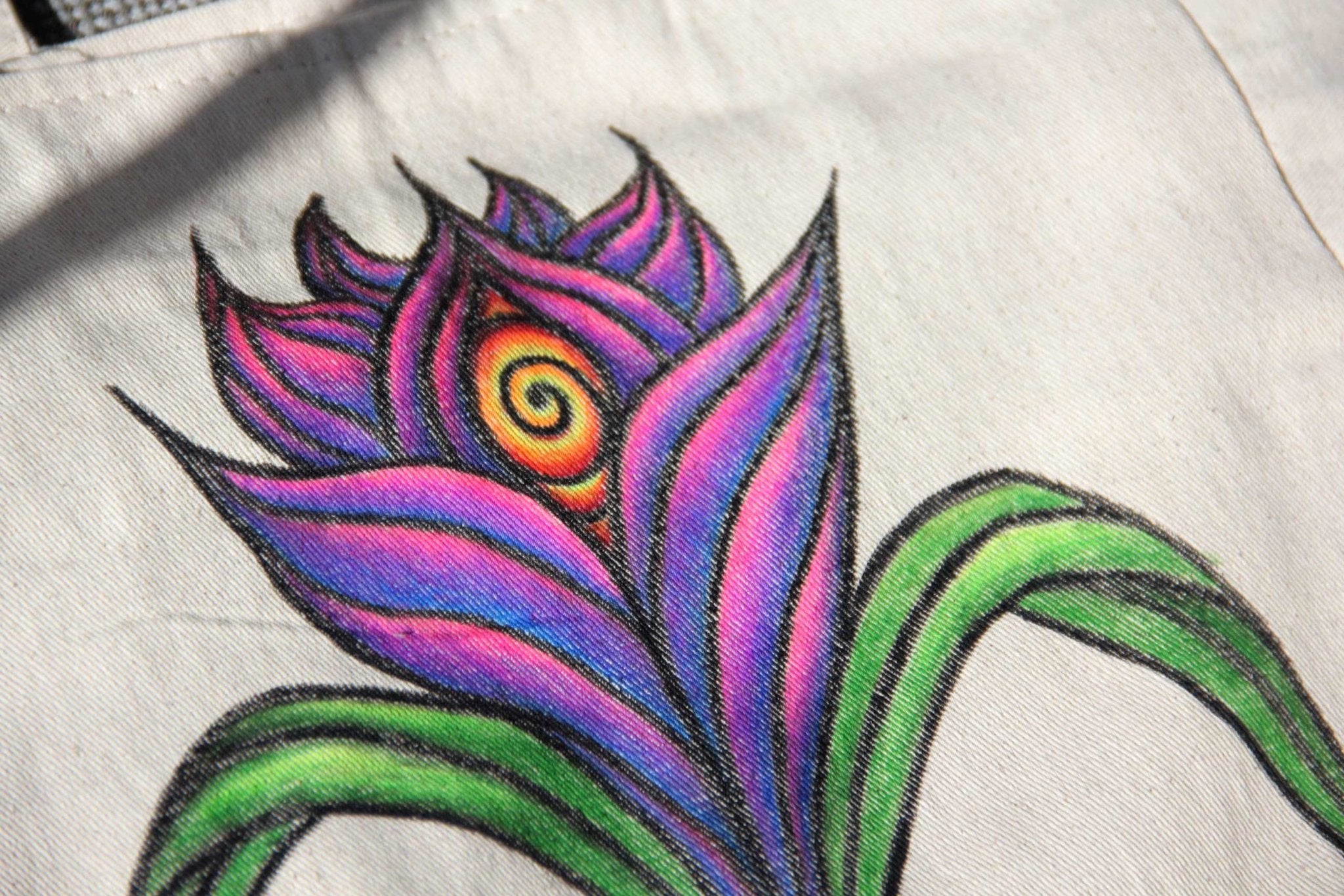 Hand - Painted Colorful Nature - Inspired Linen Bag w/pockets - Large | 100% Cotton - Crystel Samia Universe - Linen Tote Bag - 