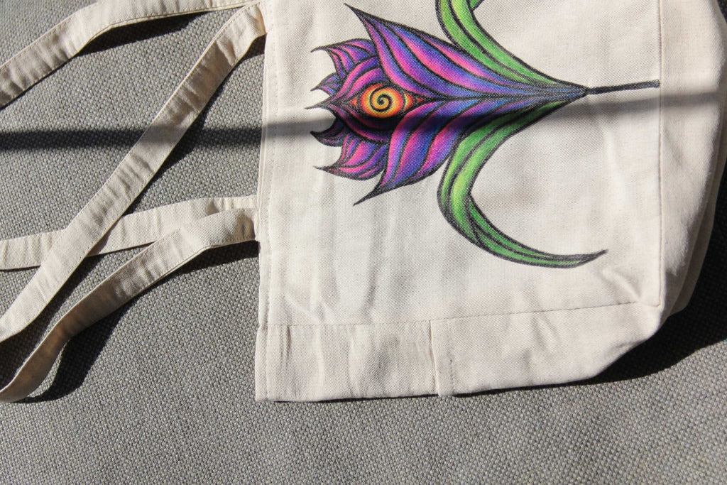 Hand - Painted Colorful Nature - Inspired Linen Bag w/pockets - Large | 100% Cotton - Crystel Samia Universe - Linen Tote Bag - 