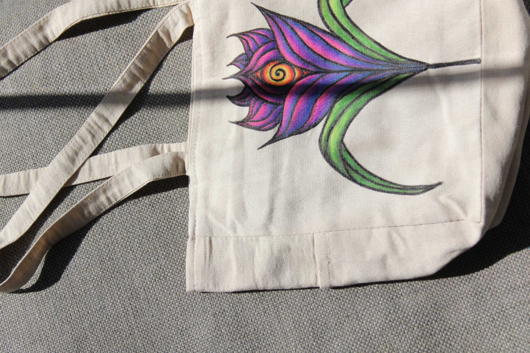 Hand - Painted Colorful Nature - Inspired Linen Bag w/pockets - Large | 100% Cotton - Crystel Samia Universe - Linen Tote Bag - 