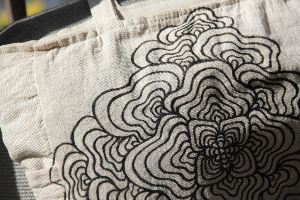 Hand - Painted Nature - Inspired Linen Bag w/pockets - Large | 100% Cotton - Crystel Samia Universe - Linen Tote Bag - 