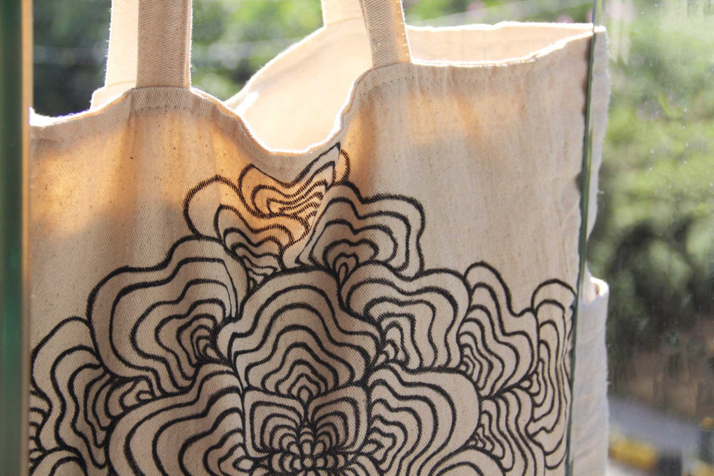 Hand - Painted Nature - Inspired Linen Bag w/pockets - Large | 100% Cotton - Crystel Samia Universe - Linen Tote Bag - 