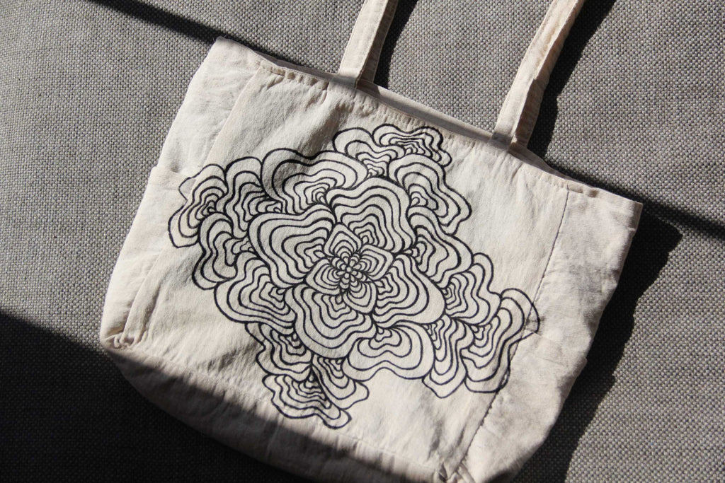 Hand - Painted Nature - Inspired Linen Bag w/pockets - Large | 100% Cotton - Crystel Samia Universe - Linen Tote Bag - 