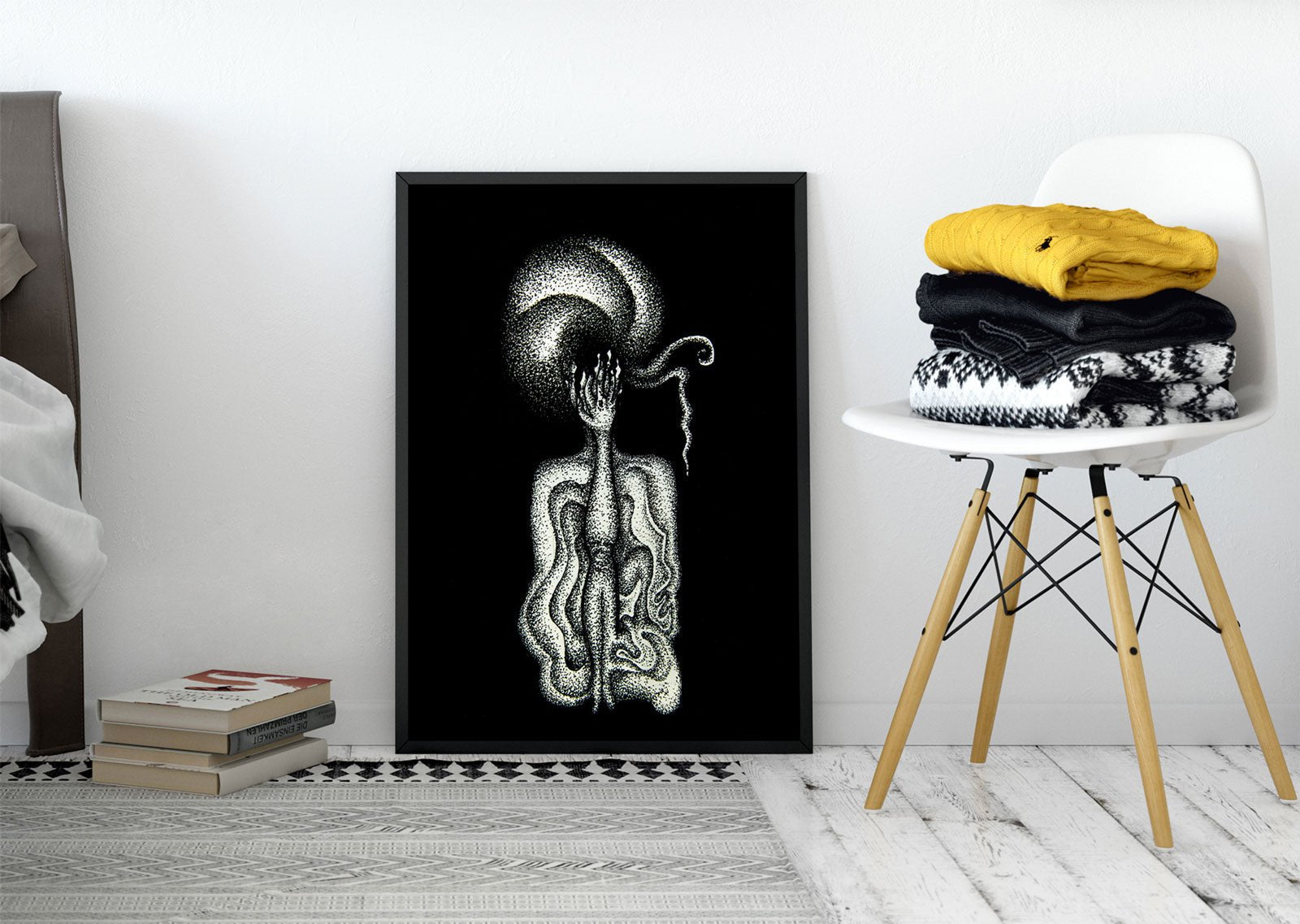Inner Screams - Limited Print from Original White on Black Line Art & Dotwork Drawing - Crystel Samia Universe - Art Print - 