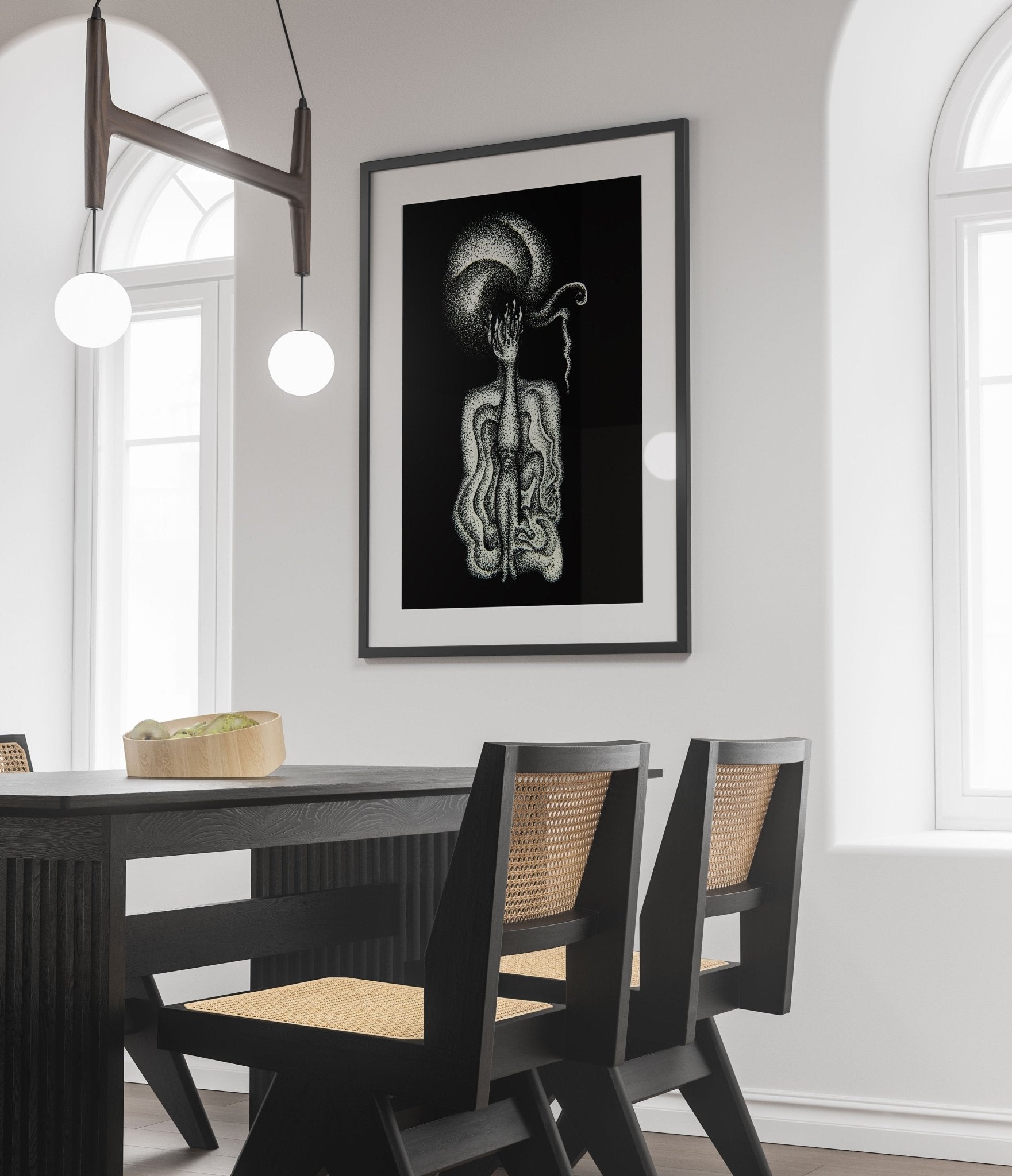 Inner Screams - Limited Print from Original White on Black Line Art & Dotwork Drawing - Crystel Samia Universe - Art Print - 