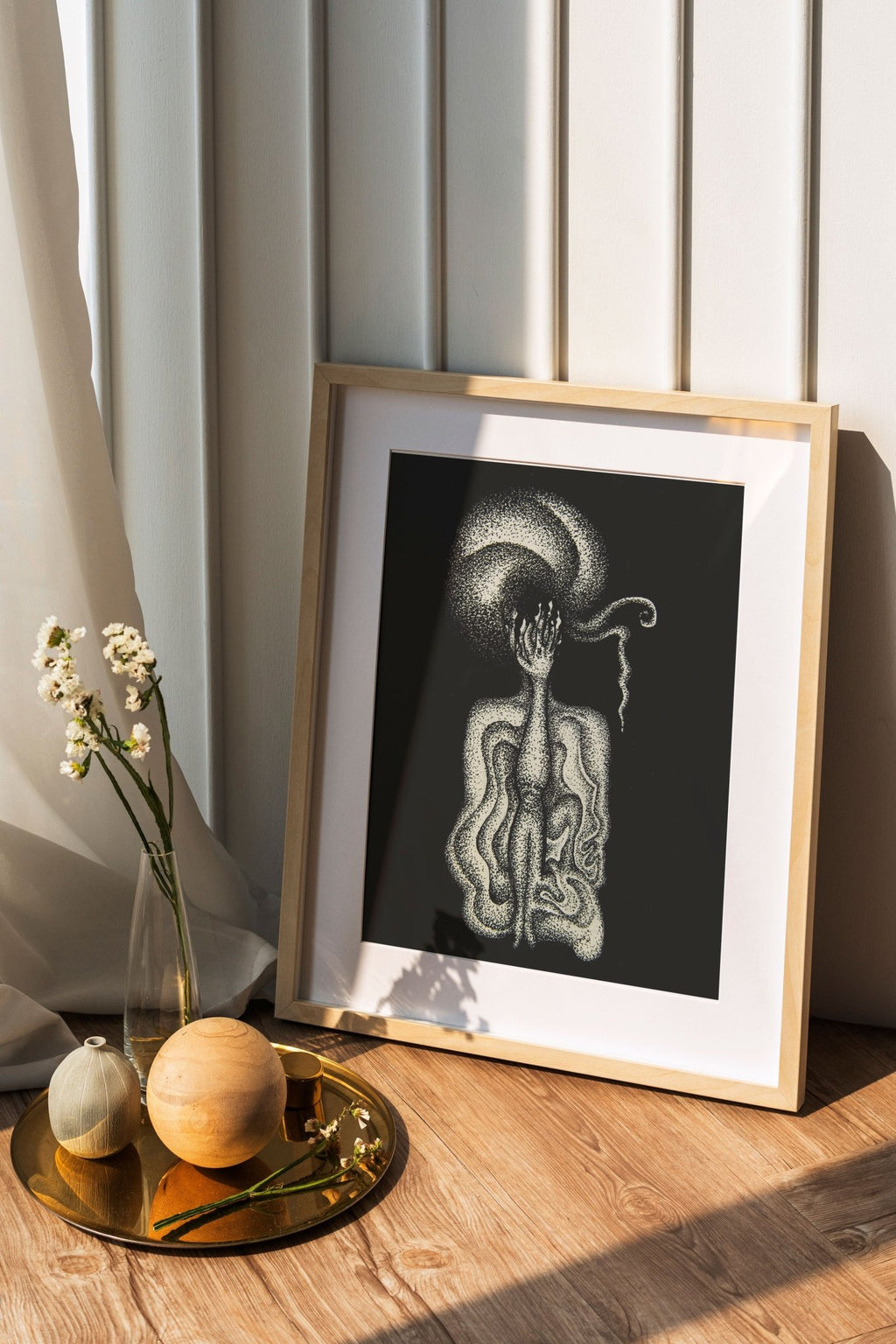 Inner Screams - Limited Print from Original White on Black Line Art & Dotwork Drawing - Crystel Samia Universe - Art Print - 