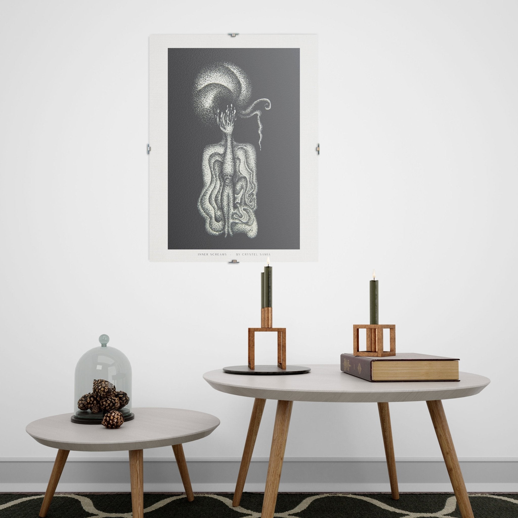 Inner Screams - Limited Print from Original White on Black Line Art & Dotwork Drawing - Crystel Samia Universe - Art Print - 