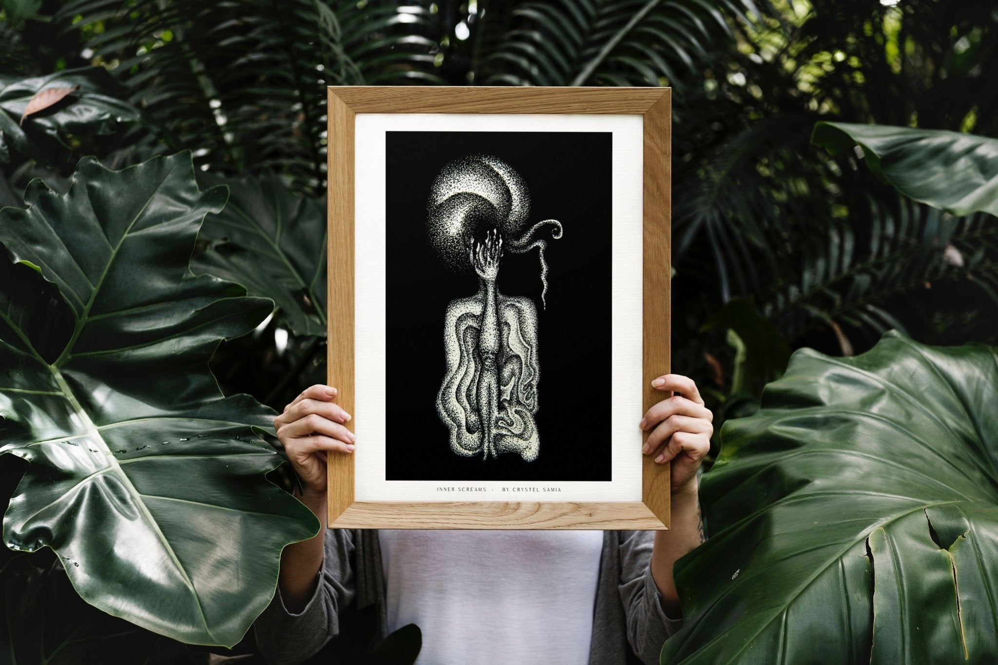 Inner Screams - Limited Print from Original White on Black Line Art & Dotwork Drawing - Crystel Samia Universe - Art Print - 