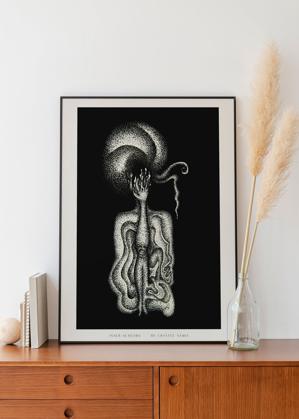 Inner Screams - Limited Print from Original White on Black Line Art & Dotwork Drawing - Crystel Samia Universe - Art Print - 