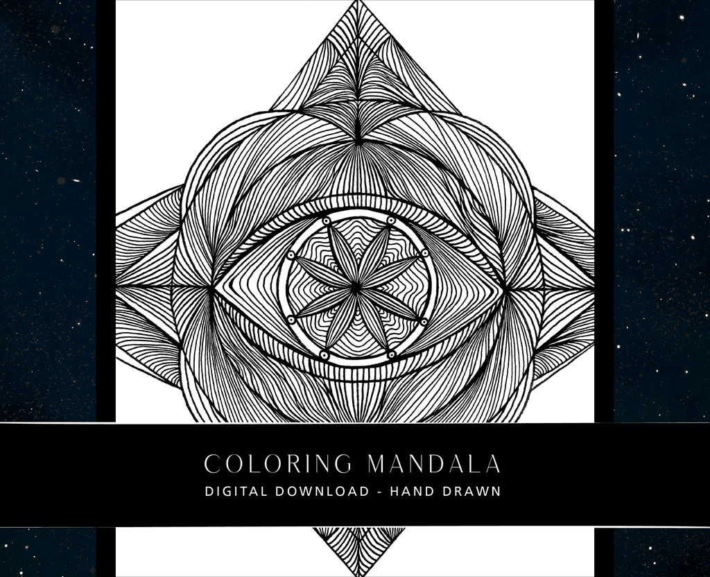Mandala artwork for Coloring, Hand - drawn by Crsytel Samia | Instant download | Printable | Line art - Crystel Samia Universe - Coloring Digital Download - 