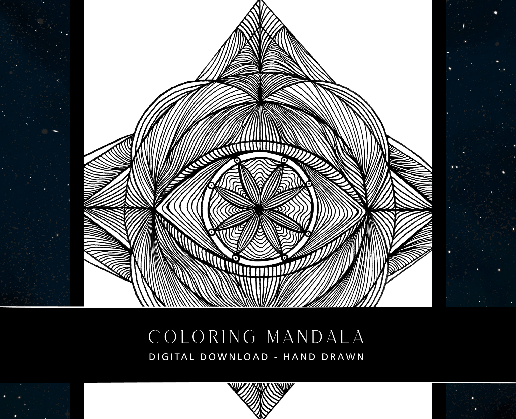 Mandala artwork for Coloring, Hand - drawn by Crsytel Samia | Instant download | Printable | Line art - Crystel Samia Universe - Coloring Digital Download - 