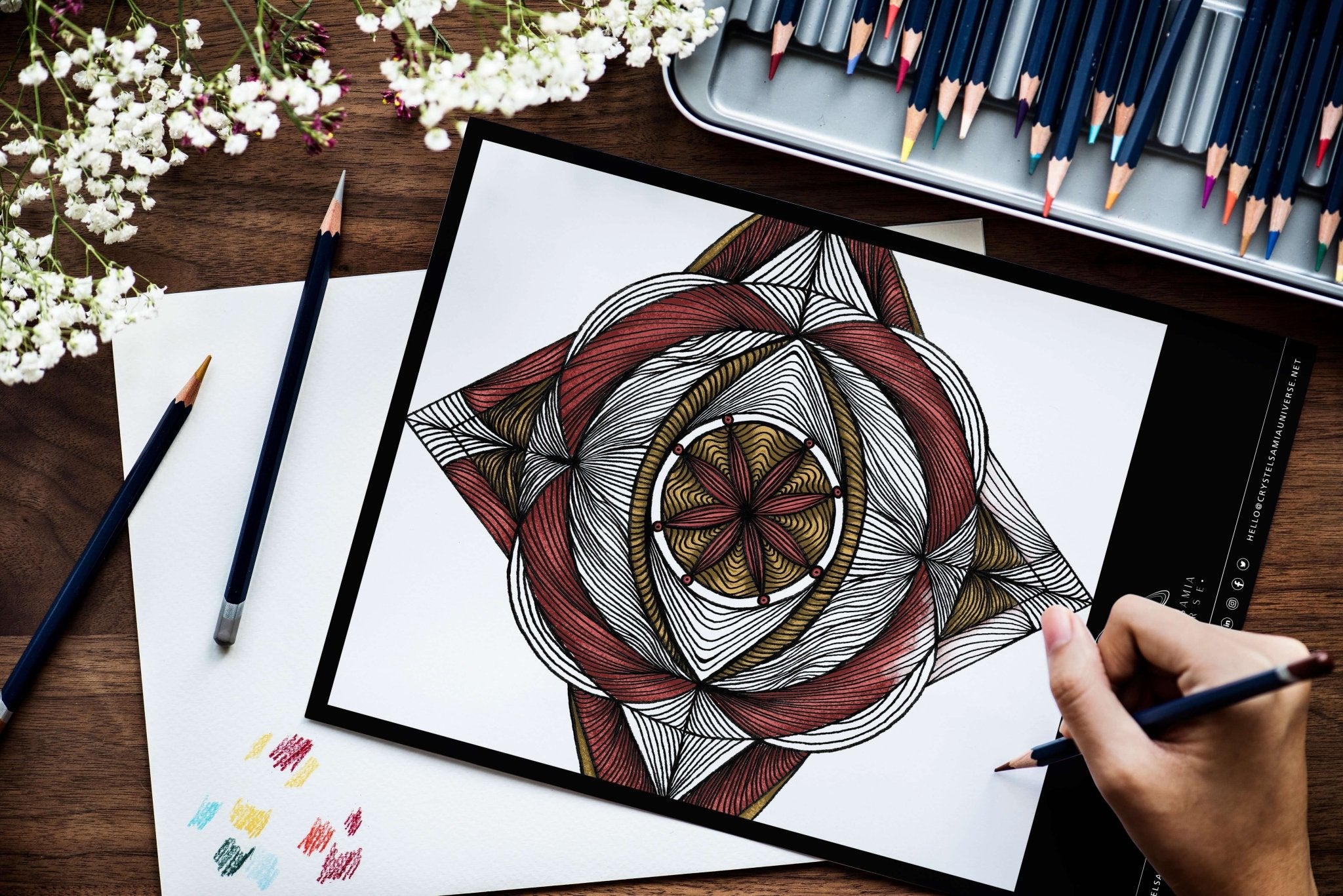 Mandala artwork for Coloring, Hand - drawn by Crsytel Samia | Instant download | Printable | Line art - Crystel Samia Universe - Coloring Digital Download - 