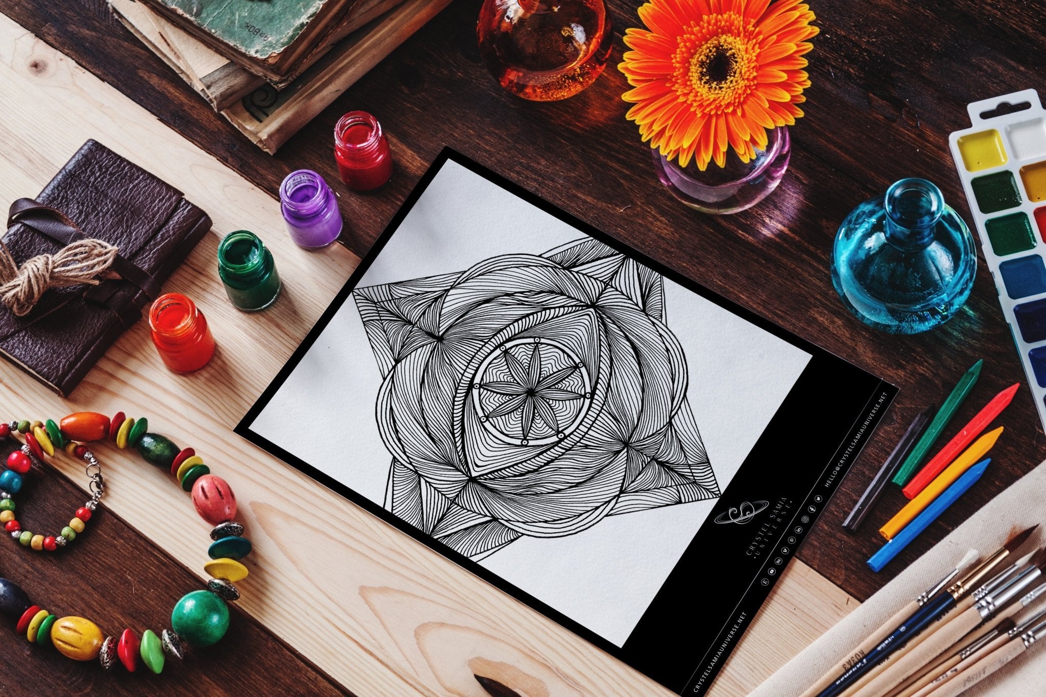 Mandala artwork for Coloring, Hand - drawn by Crsytel Samia | Instant download | Printable | Line art - Crystel Samia Universe - Coloring Digital Download - 