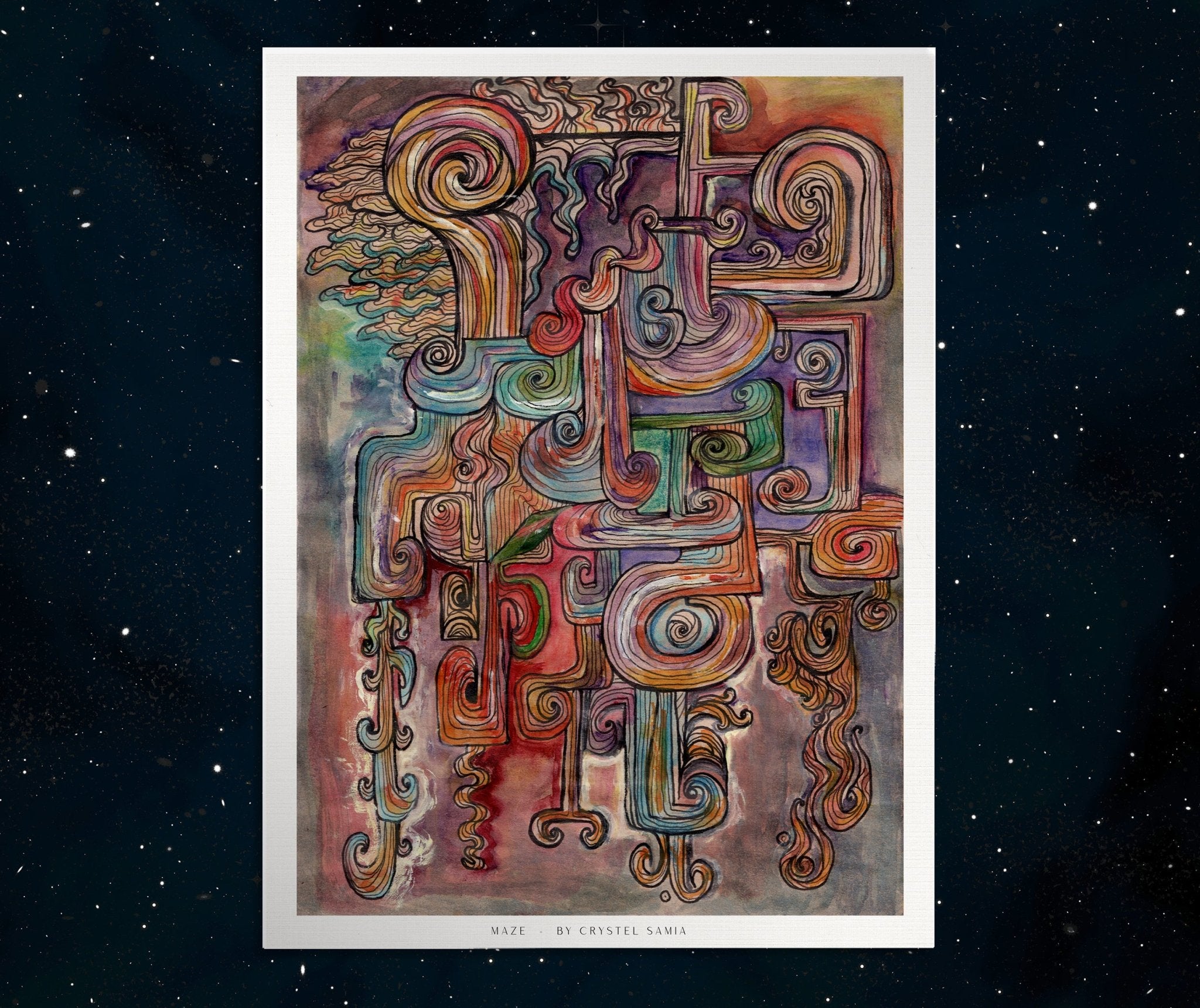 Maze - Watercolor and Ink on Recycled Paper | Limited Prints from Original Hand - Painted Artwork | Canvas Paper Print - Crystel Samia Universe - Art Print - 