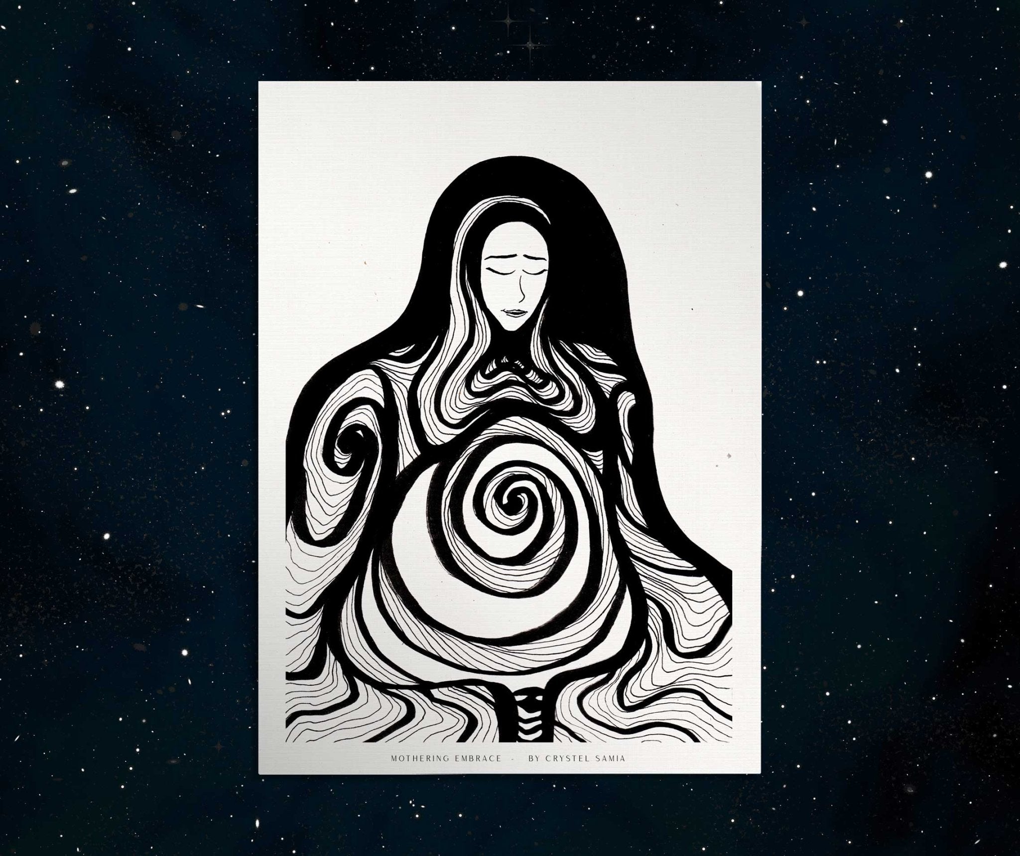 Mothering Embrace - Limited Prints from Original Hand - Painted Watercolor & Ink Artwork - Crystel Samia Universe - Art Print - 