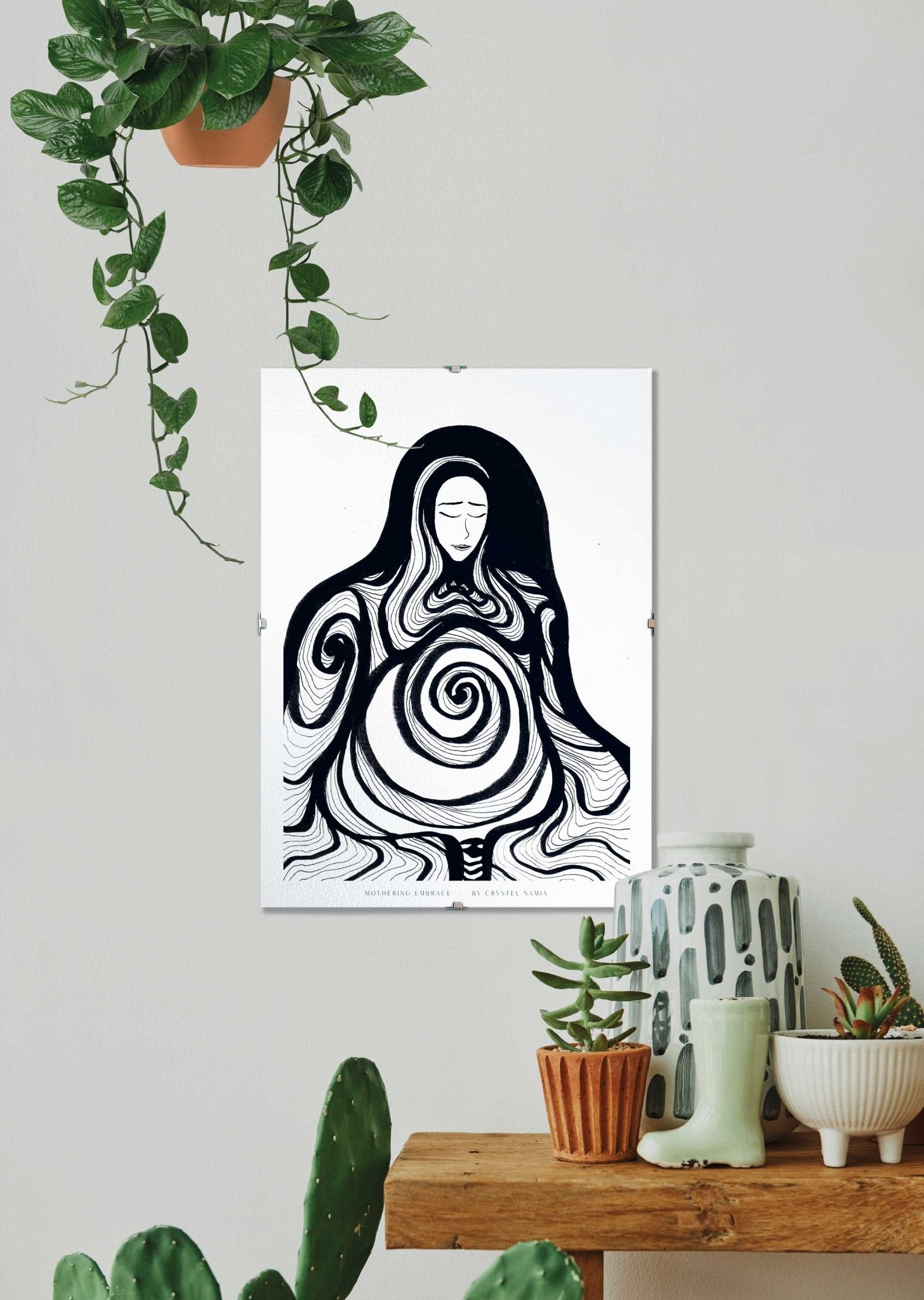 Mothering Embrace - Limited Prints from Original Hand - Painted Watercolor & Ink Artwork - Crystel Samia Universe - Art Print - 