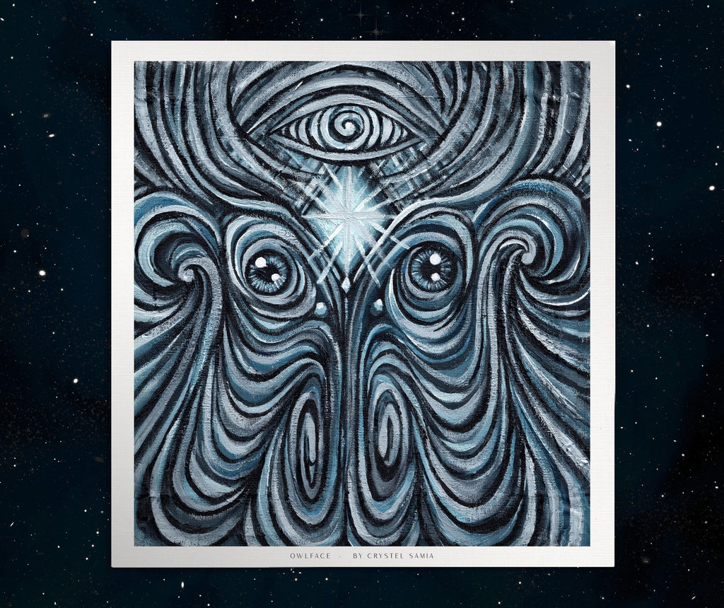 Owlface - Limited Prints from Original Hand - Painted Acrylic Painting - Crystel Samia Universe - Art Print - 
