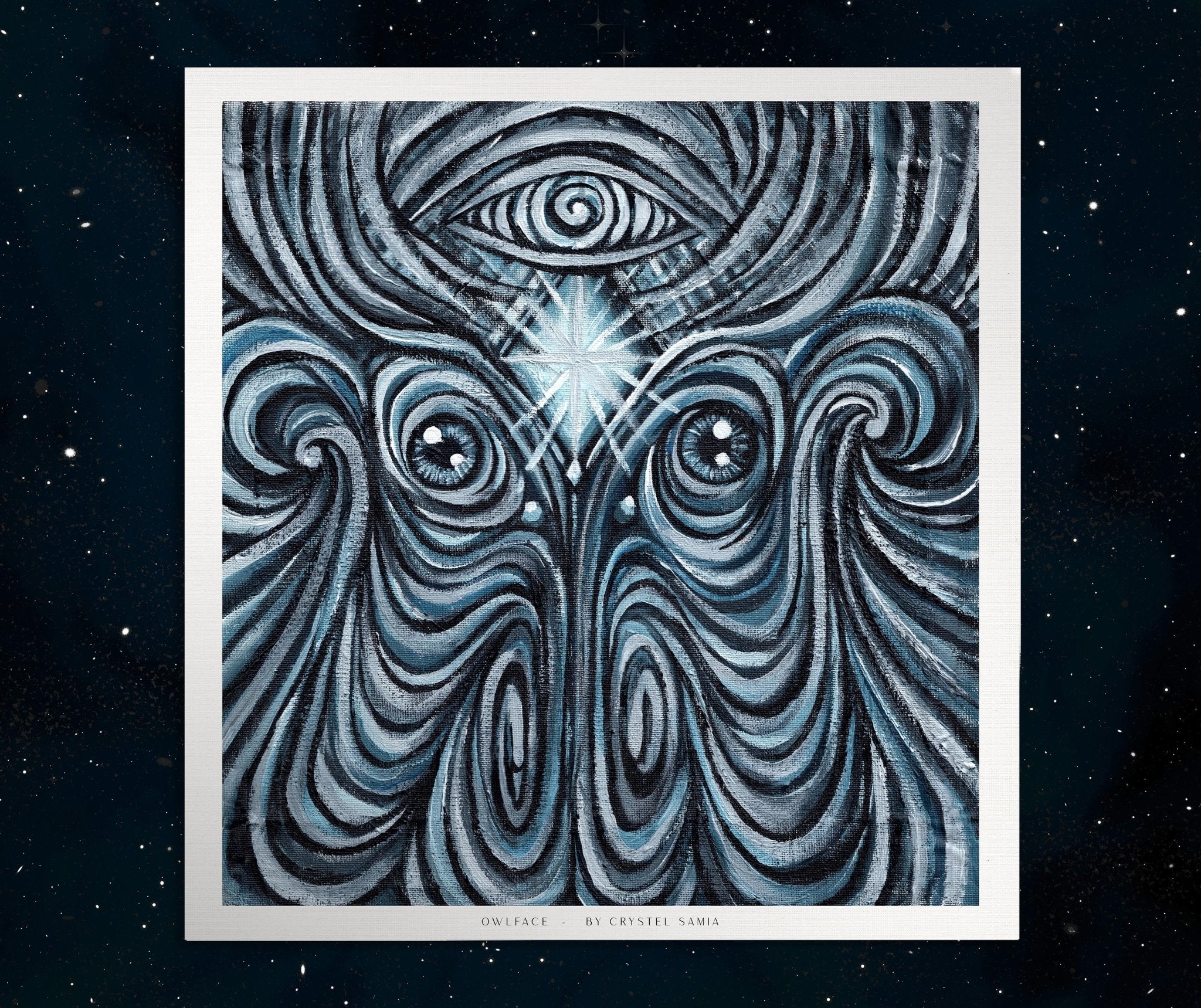 Owlface - Limited Prints from Original Hand - Painted Acrylic Painting - Crystel Samia Universe - Art Print - 
