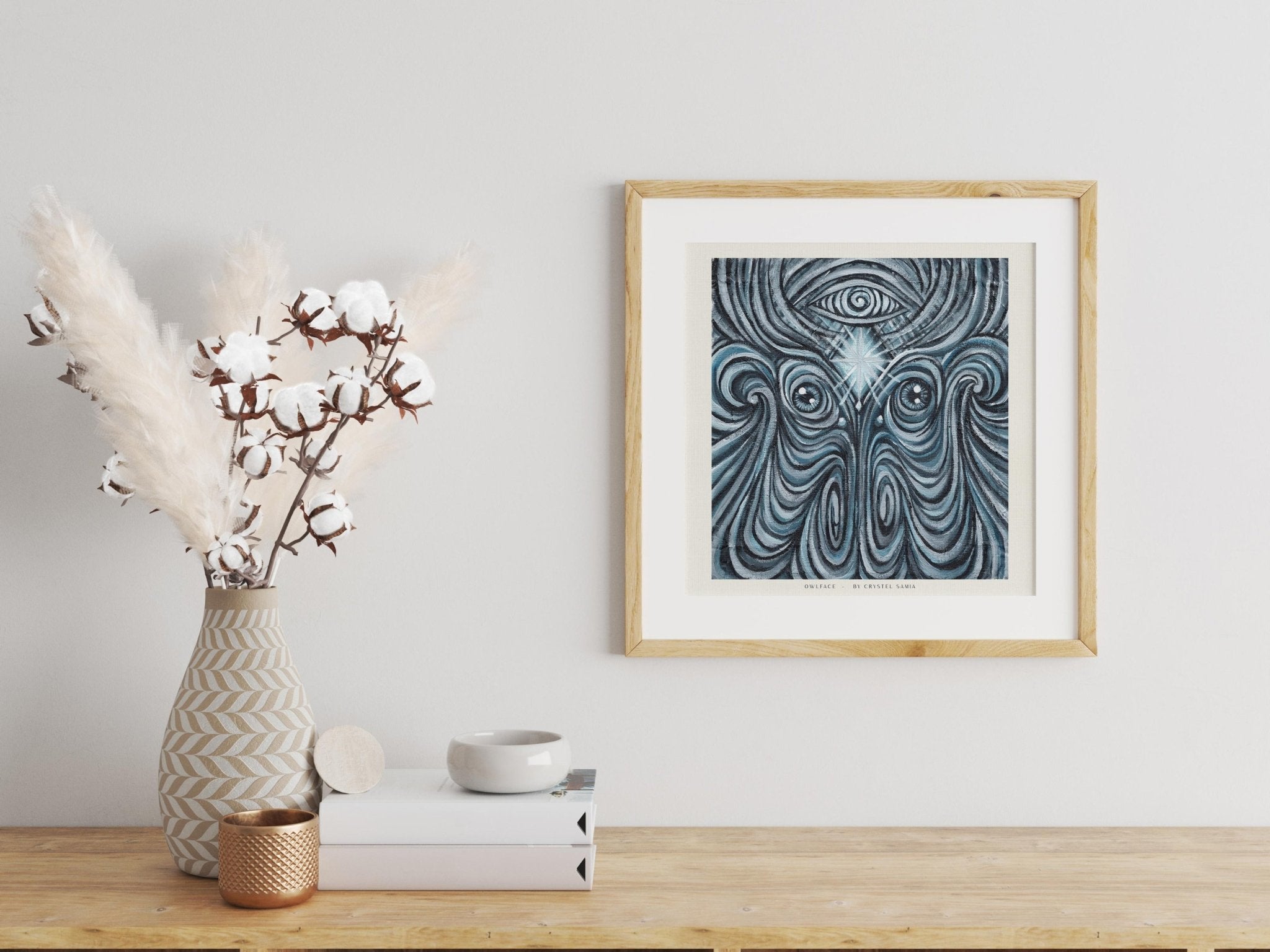 Owlface - Limited Prints from Original Hand - Painted Acrylic Painting - Crystel Samia Universe - Art Print - 