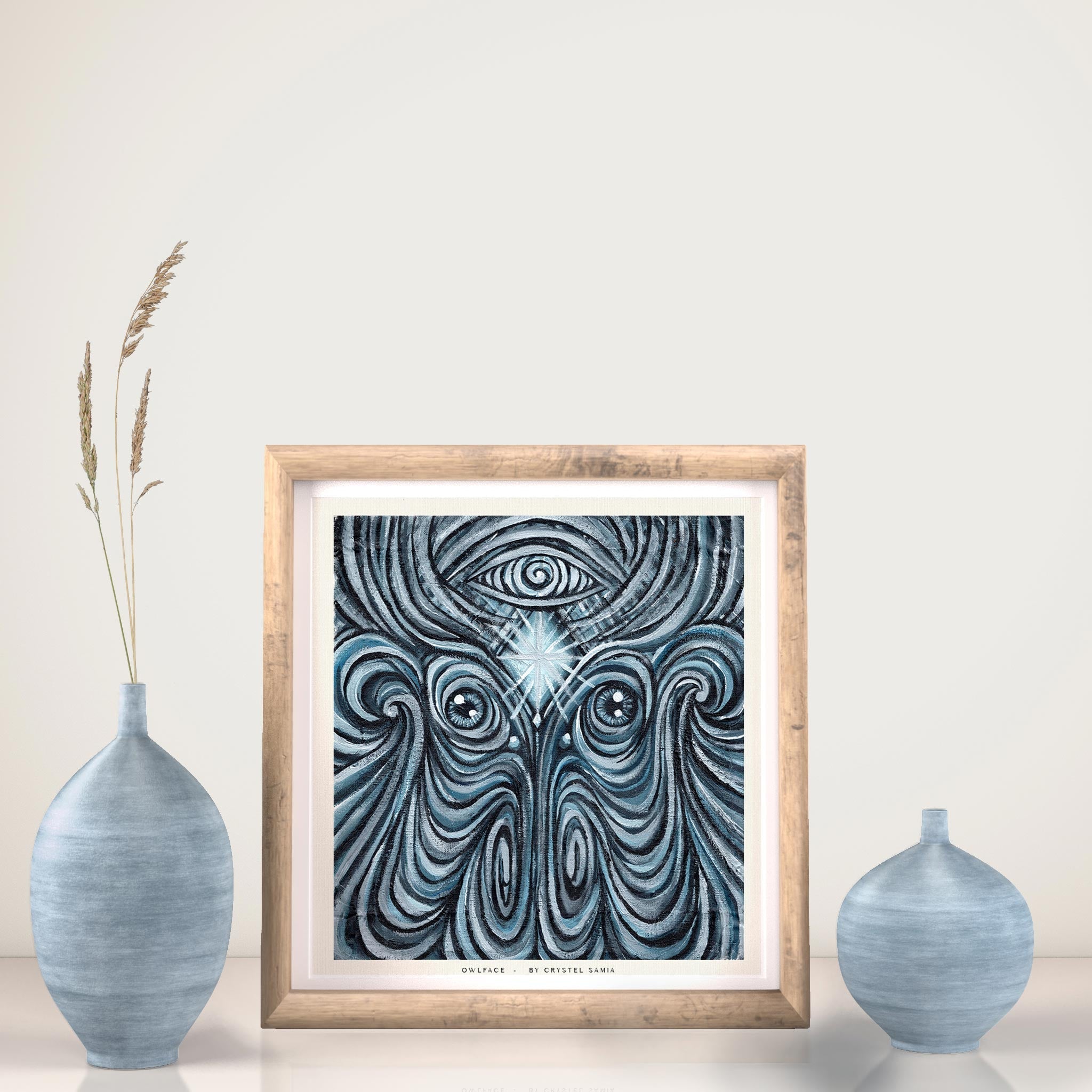 Owlface - Limited Prints from Original Hand - Painted Acrylic Painting - Crystel Samia Universe - Art Print - 