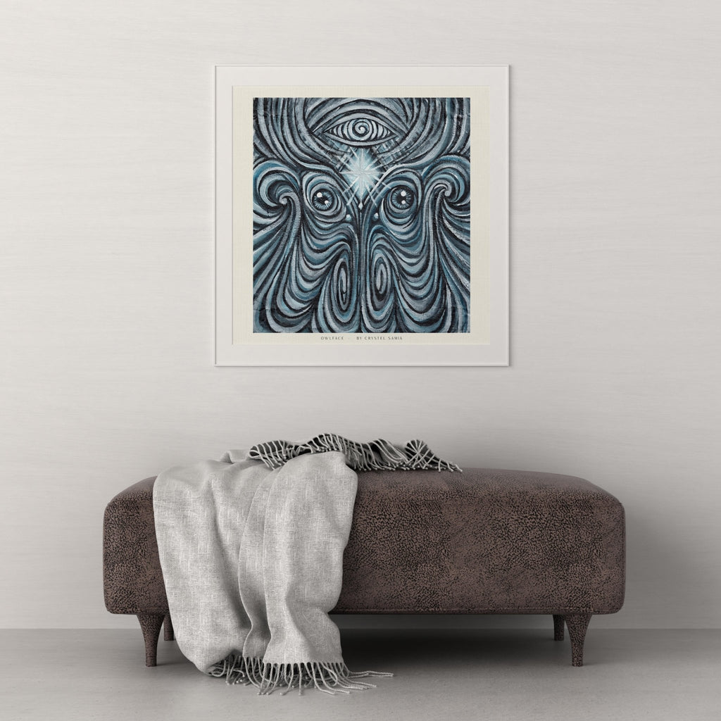 Owlface - Limited Prints from Original Hand - Painted Acrylic Painting - Crystel Samia Universe - Art Print - 