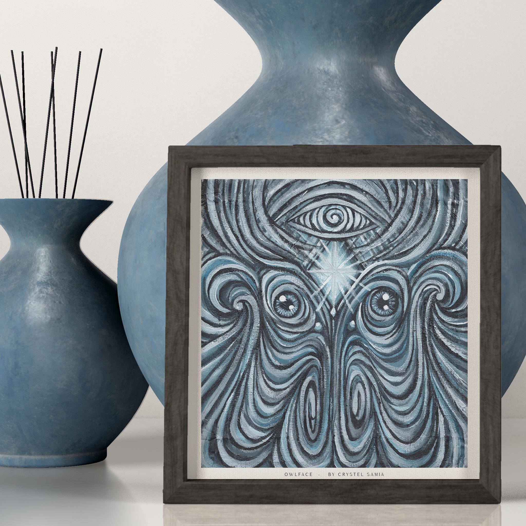 Owlface - Limited Prints from Original Hand - Painted Acrylic Painting - Crystel Samia Universe - Art Print - 