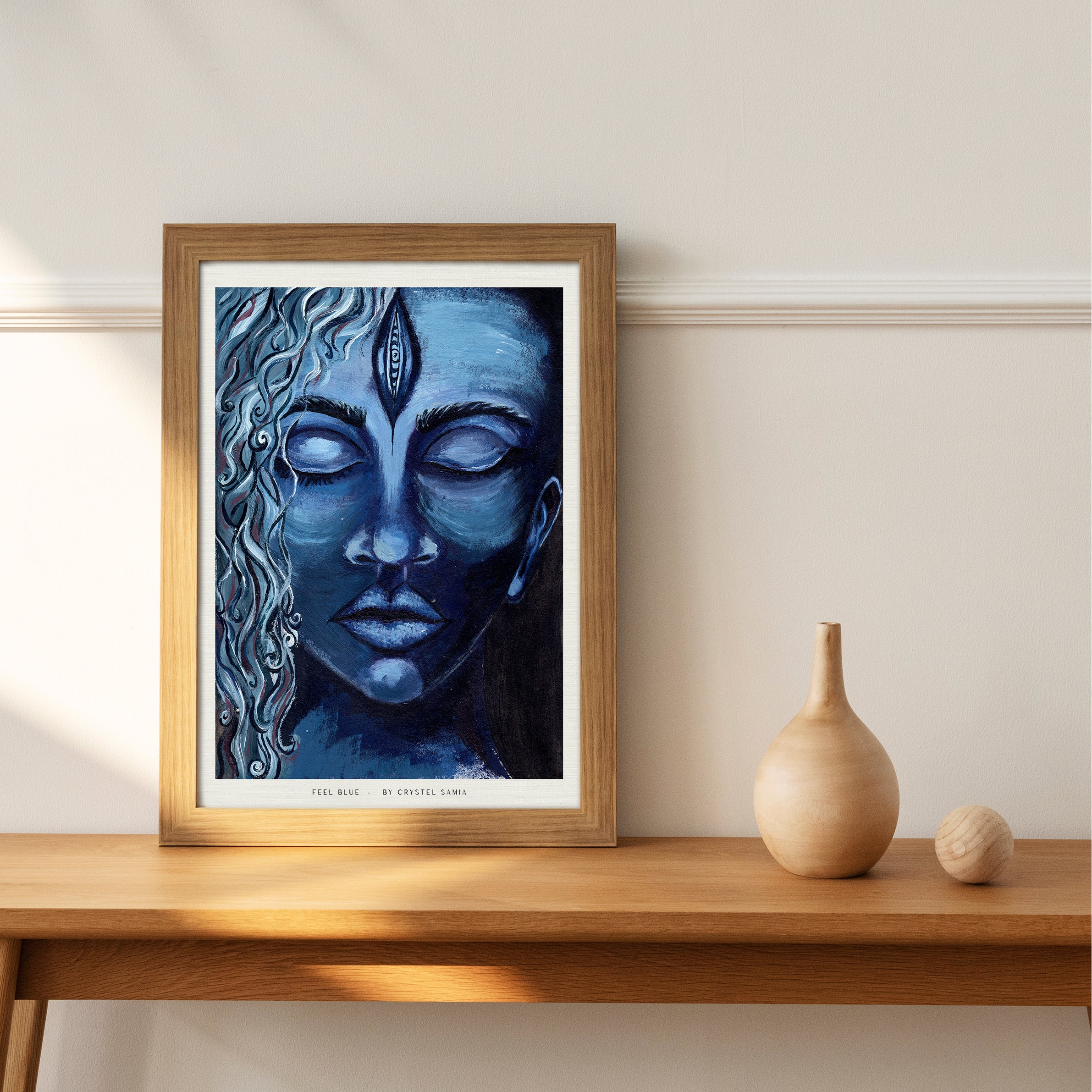 "Feel Blues" limited Art Print Artwork line Art patterns colorful Signed by Artist organic visionary home decoration wall hangings Acrylic Portrait