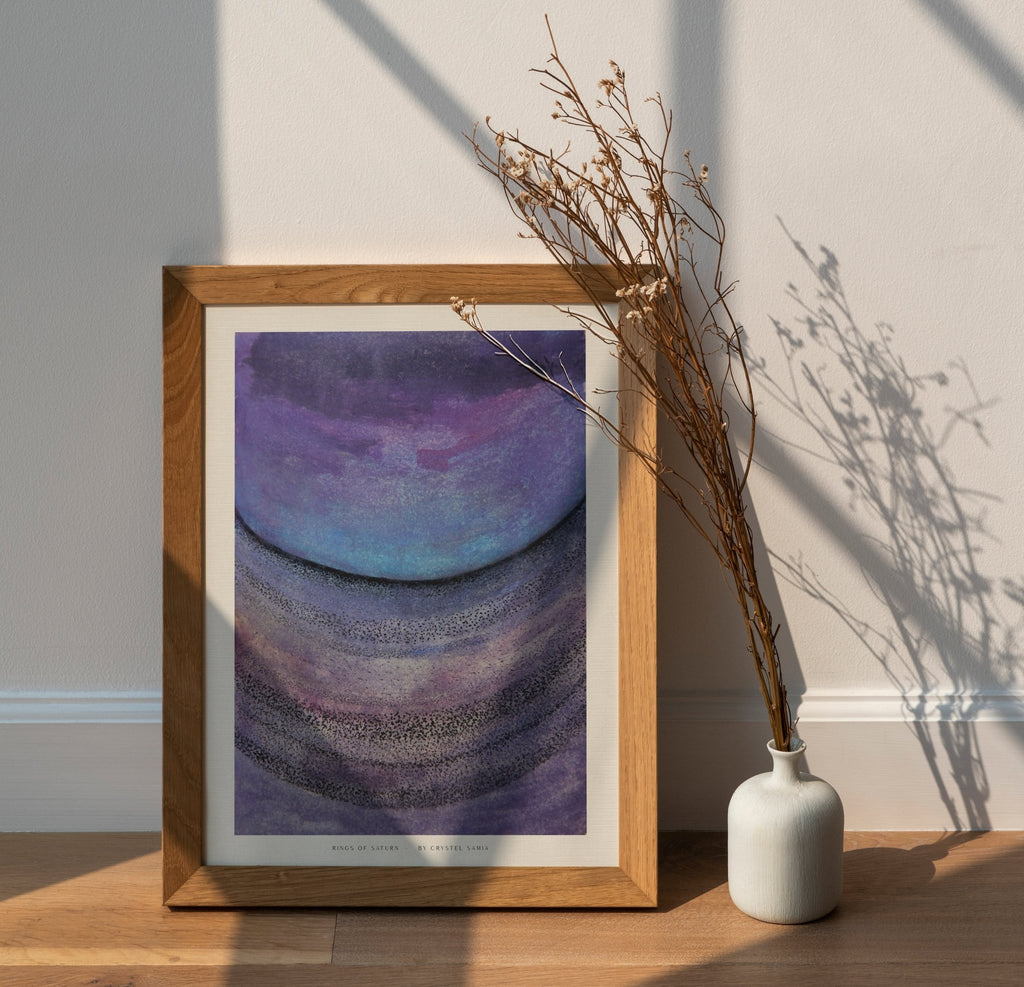 RINGS OF SATURN - Limited Print from Original Hand - Painted Watercolor and Dot Work Artwork - Crystel Samia Universe - Art Print - 