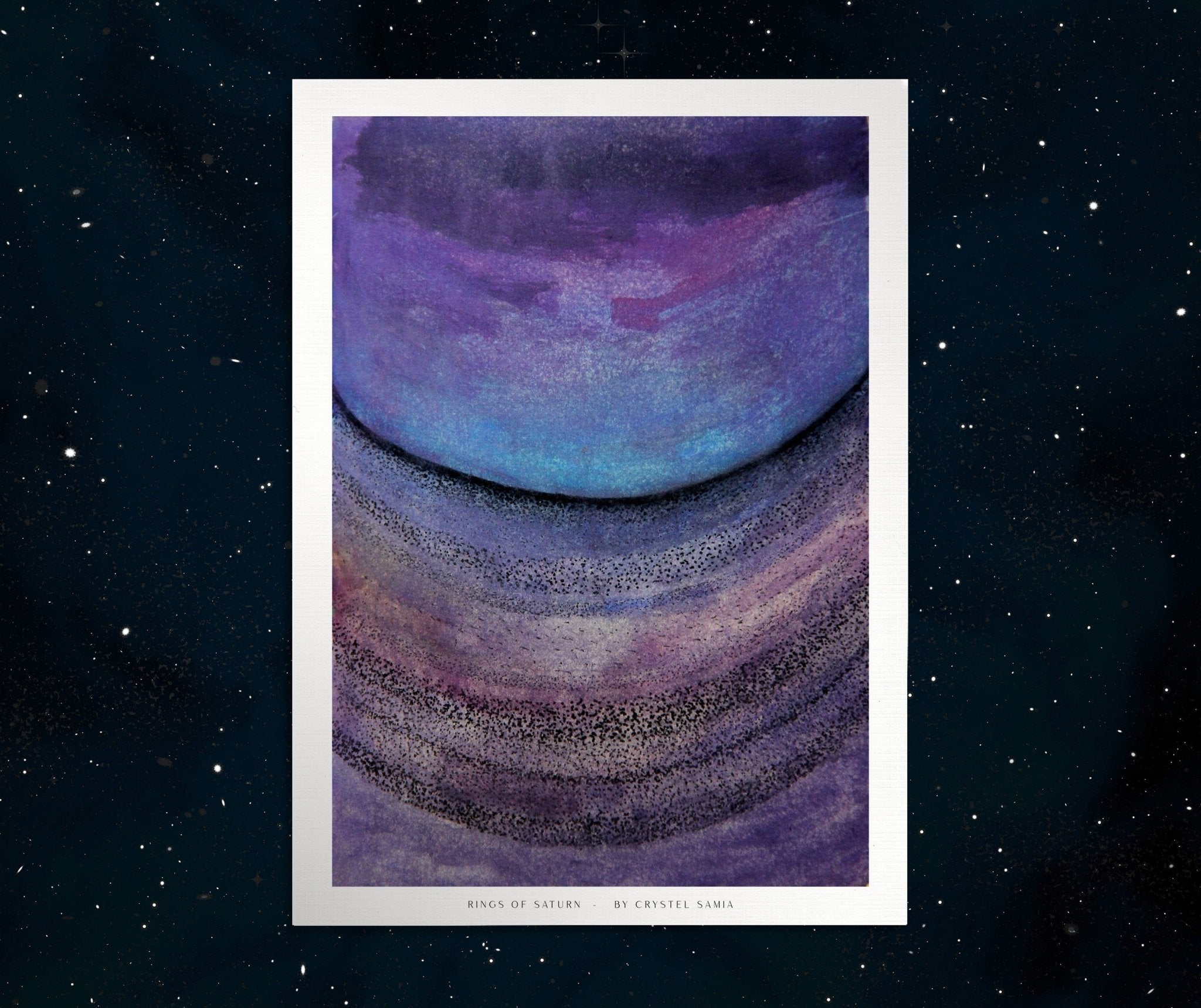 RINGS OF SATURN - Limited Print from Original Hand - Painted Watercolor and Dot Work Artwork - Crystel Samia Universe - Art Print - 