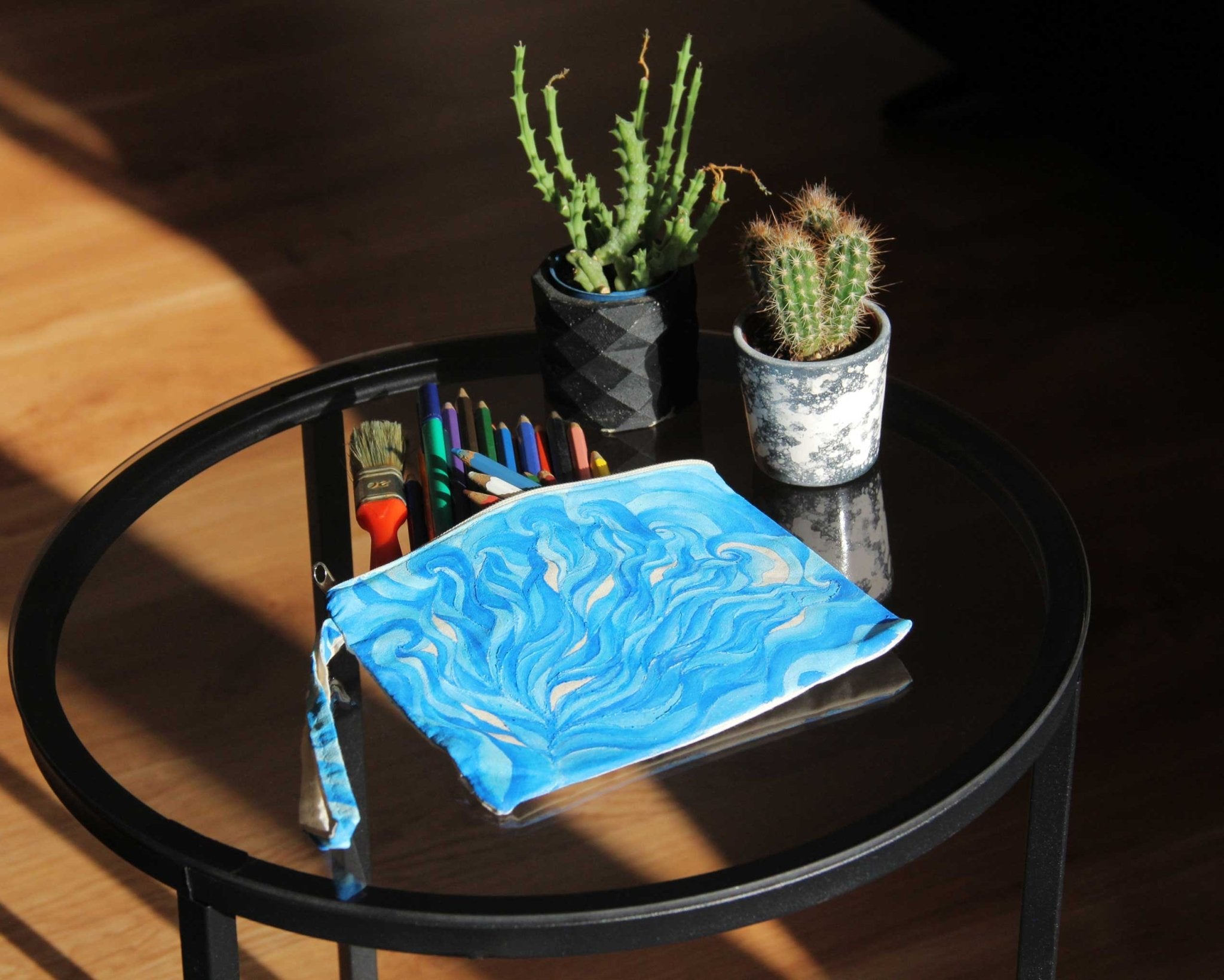Sea Braids - Hand Painted Zipper Pouch - linen bag, purse - Crystel Samia Universe - Linen Pouch - 