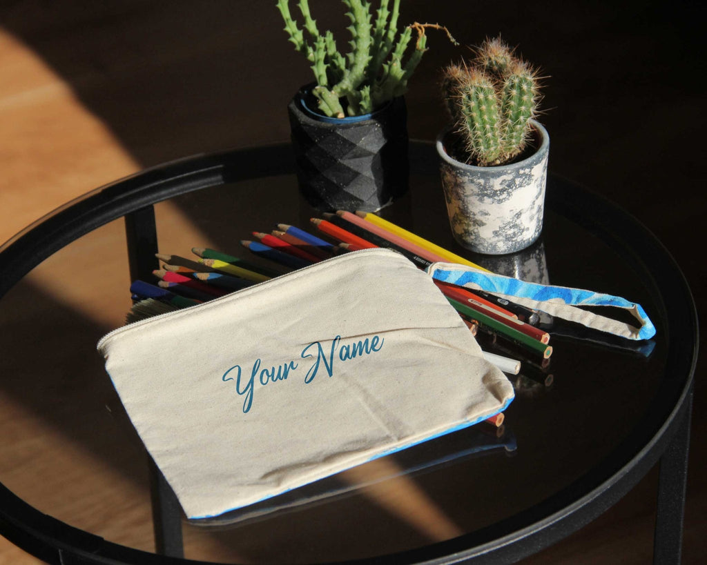 Sea Braids - Hand Painted Zipper Pouch - linen bag, purse - Crystel Samia Universe - Linen Pouch - 