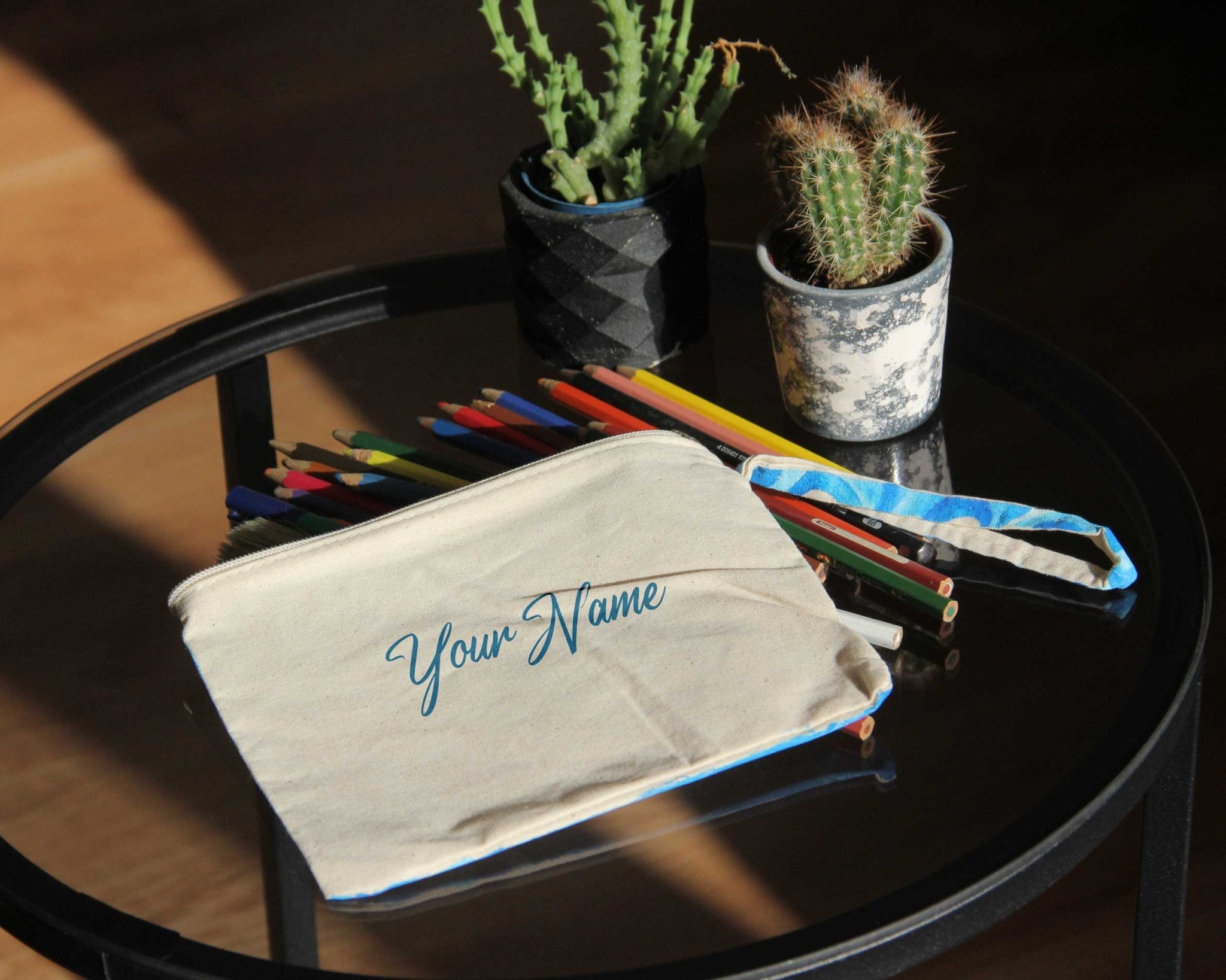 Sea Braids - Hand Painted Zipper Pouch - linen bag, purse - Crystel Samia Universe - Linen Pouch - 
