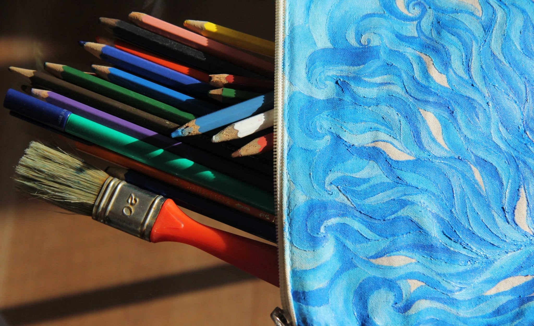 Sea Braids - Hand Painted Zipper Pouch - linen bag, purse - Crystel Samia Universe - Linen Pouch - 