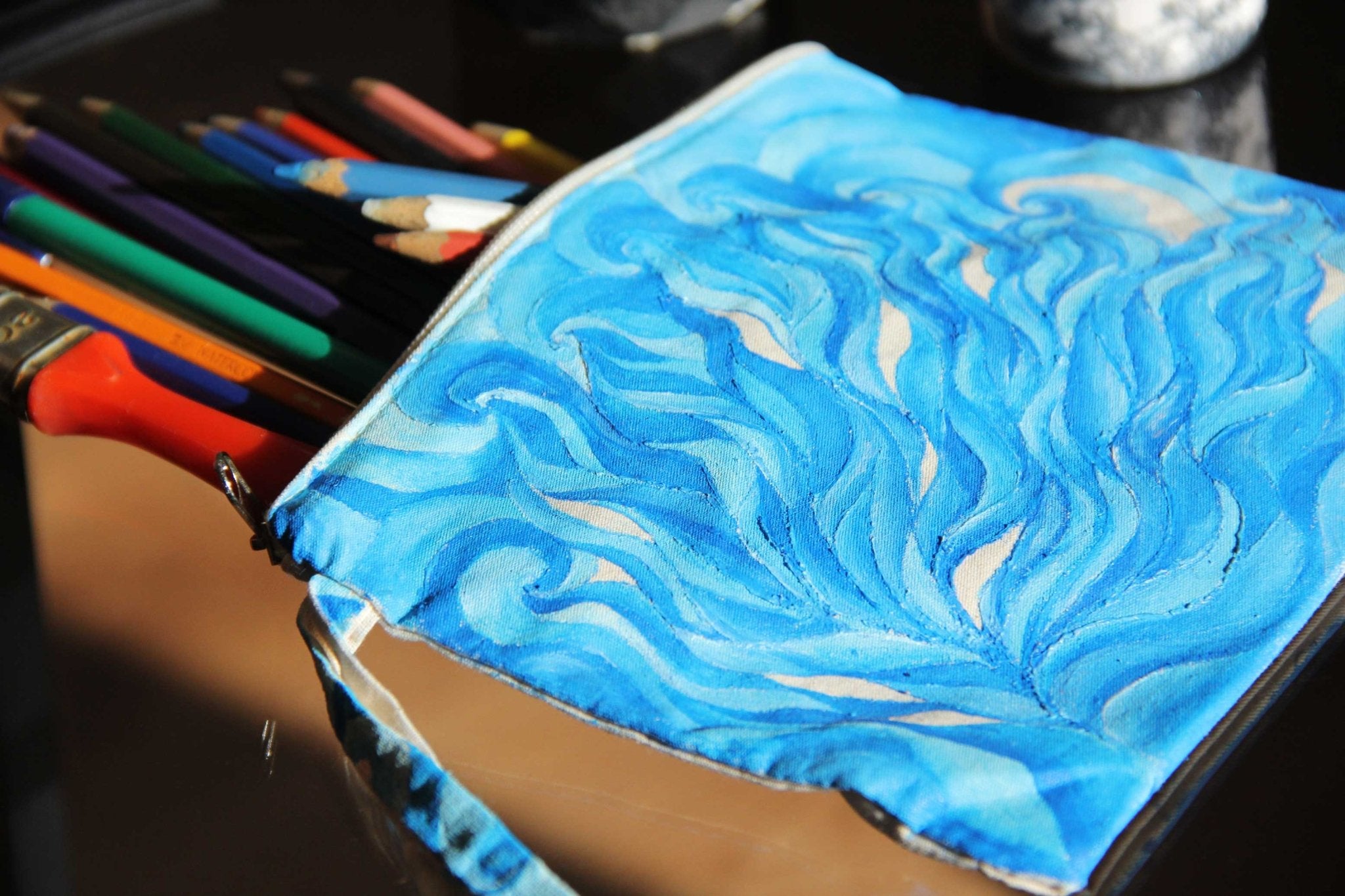 Sea Braids - Hand Painted Zipper Pouch - linen bag, purse - Crystel Samia Universe - Linen Pouch - 