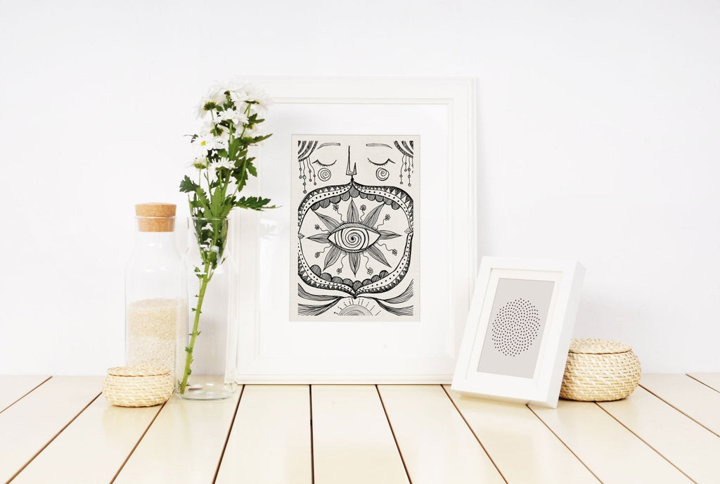 Sunflower Smiles: Limited Print from Original Hand - Painted Ink Artwork - Crystel Samia Universe - Art Print - 