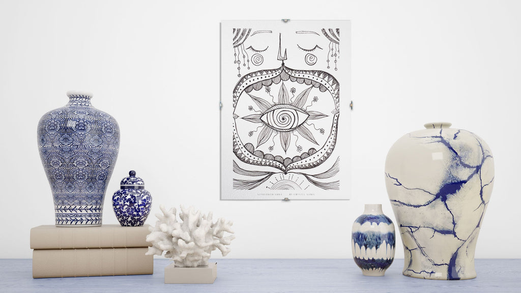 Sunflower Smiles: Limited Print from Original Hand - Painted Ink Artwork - Crystel Samia Universe - Art Print - 