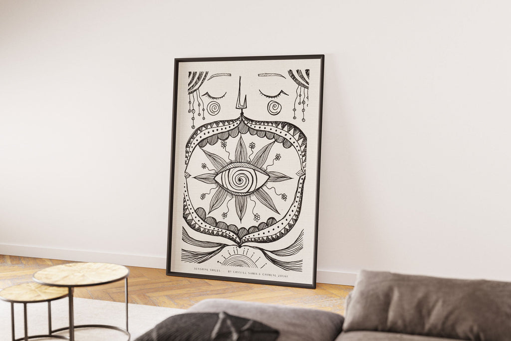 Sunflower Smiles: Limited Print from Original Hand - Painted Ink Artwork - Crystel Samia Universe - Art Print - 