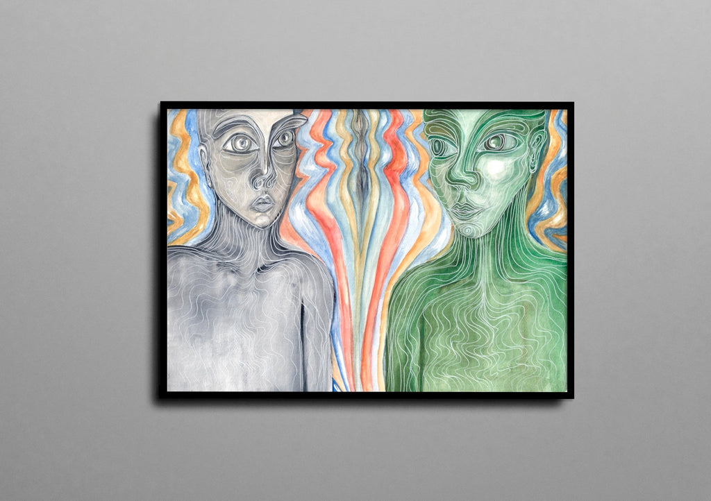 Telepathic Conversations - Limited Prints from Original Hand - Painted Watercolor Artwork - Crystel Samia Universe - Art Print - 