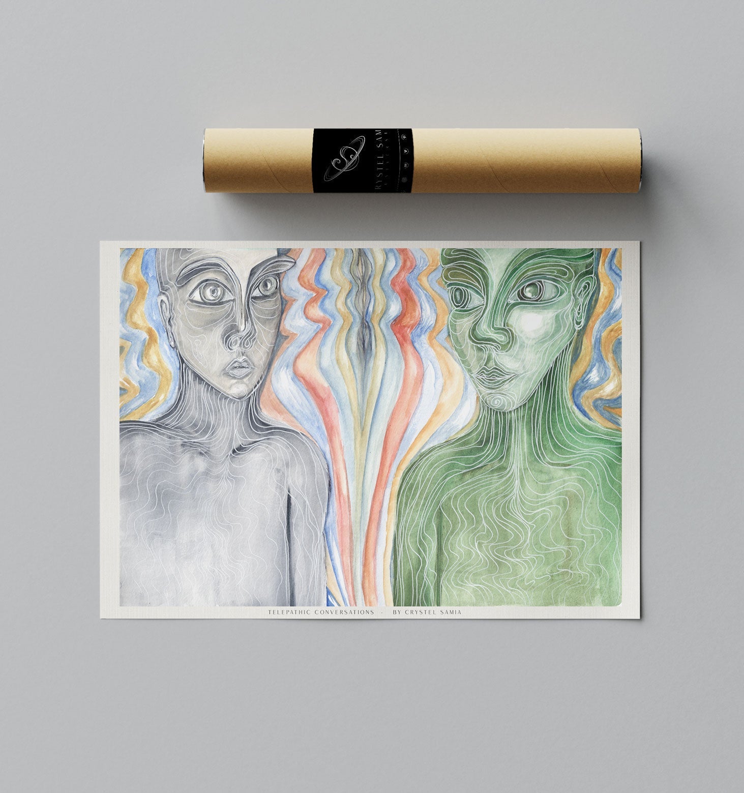 Telepathic Conversations - Limited Prints from Original Hand - Painted Watercolor Artwork - Crystel Samia Universe - Art Print - 