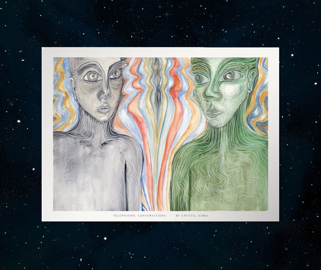 Telepathic Conversations - Limited Prints from Original Hand - Painted Watercolor Artwork - Crystel Samia Universe - Art Print - 