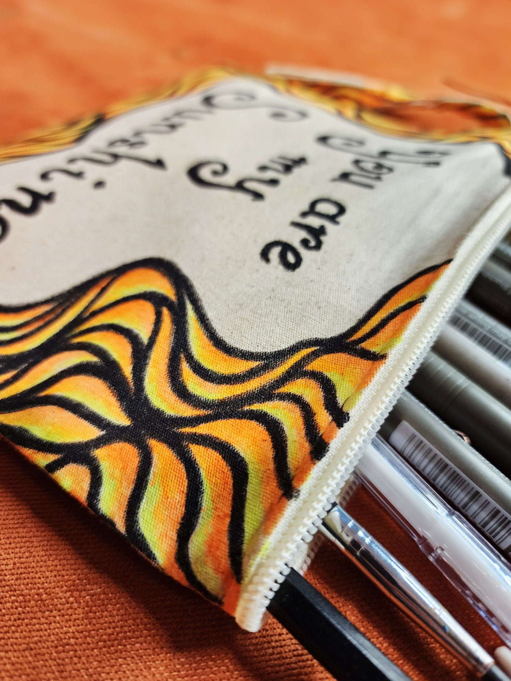 You are my Sunshine - Hand Painted Zipper Pouch - linen bag, purse - Crystel Samia Universe - Linen Pouch - 