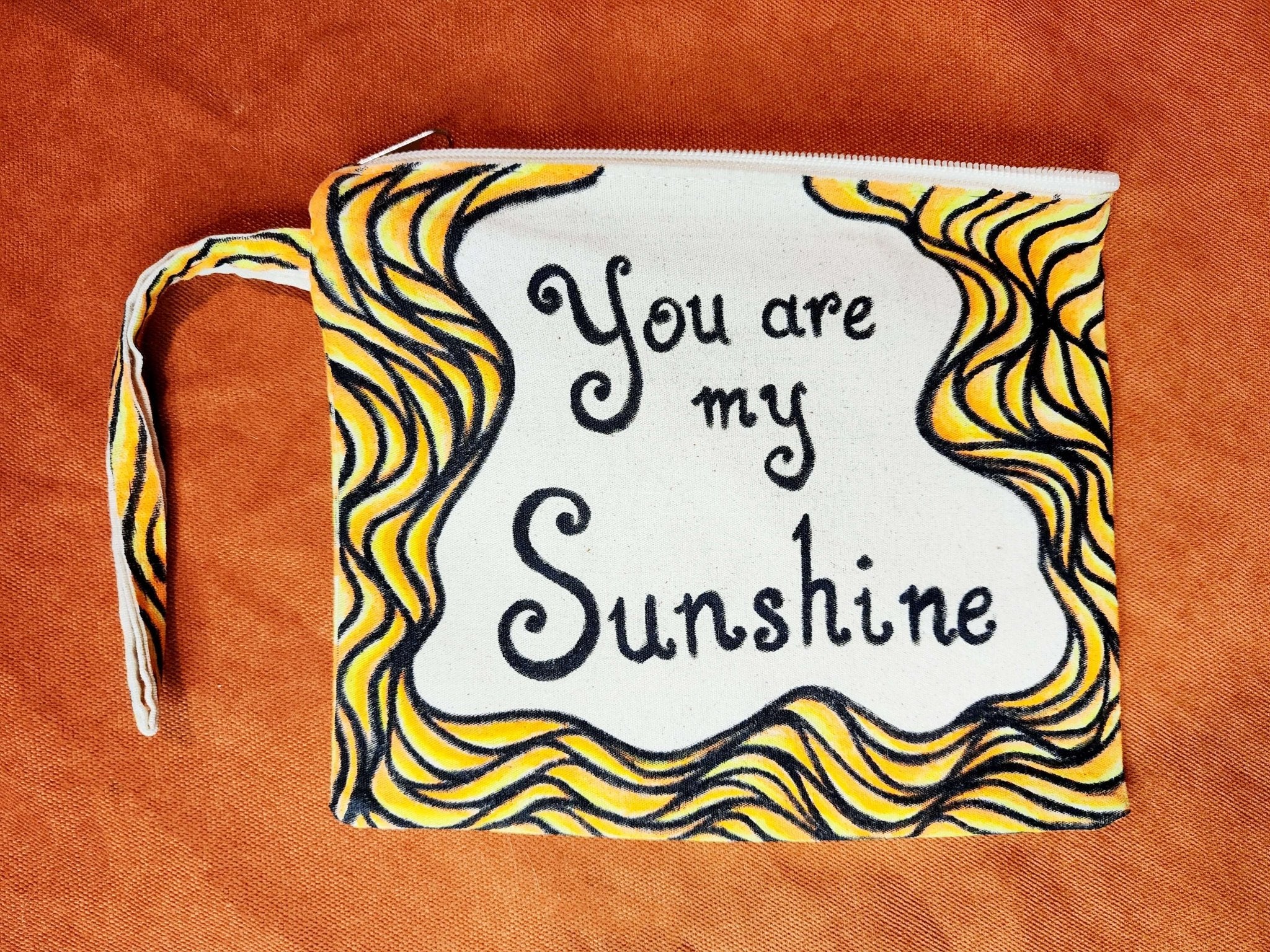 You are my Sunshine - Hand Painted Zipper Pouch - linen bag, purse - Crystel Samia Universe - Linen Pouch - 