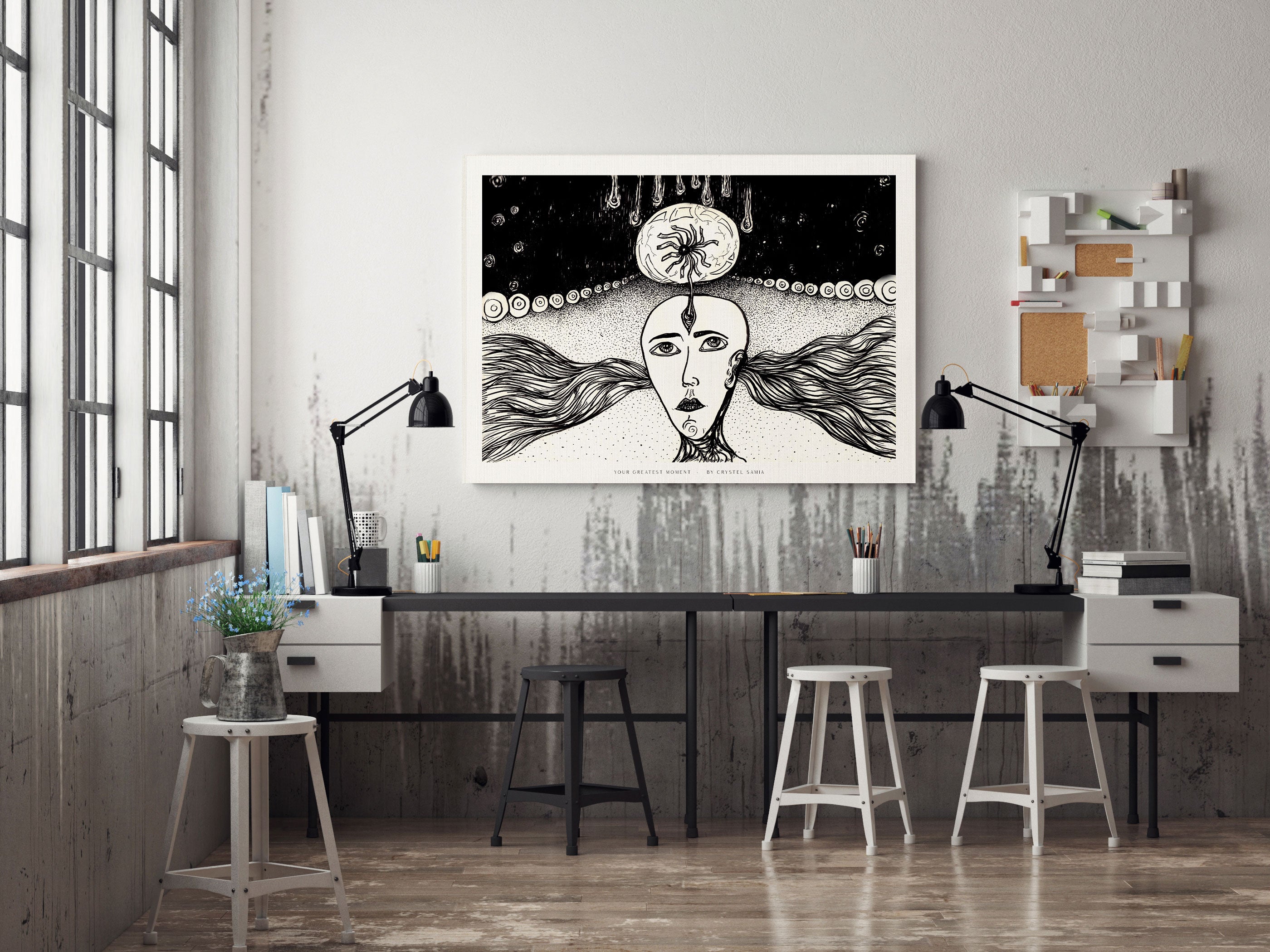 Your Greatest Moments - Hand-drawn Ink Artwork Limited Prints from Original signed by artist black and white wavy spirals