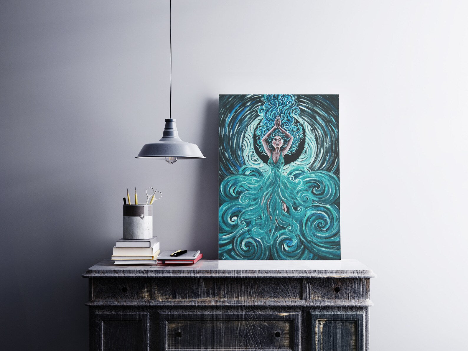 The Goddess of the Moon and Sea - Limited Art Prints from Original Acrylic on Canvas Painting - Crystel Samia Universe