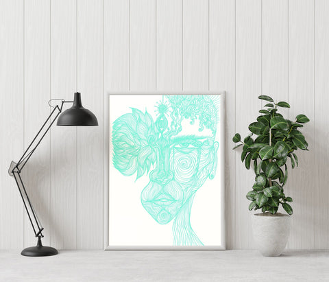 Lotus Face - Limited Print from Original Hand Drawn Line Art - Crystel Samia Universe