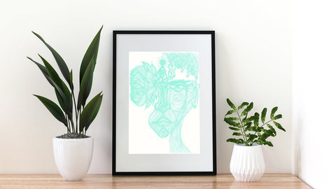 Lotus Face - Limited Print from Original Hand Drawn Line Art - Crystel Samia Universe