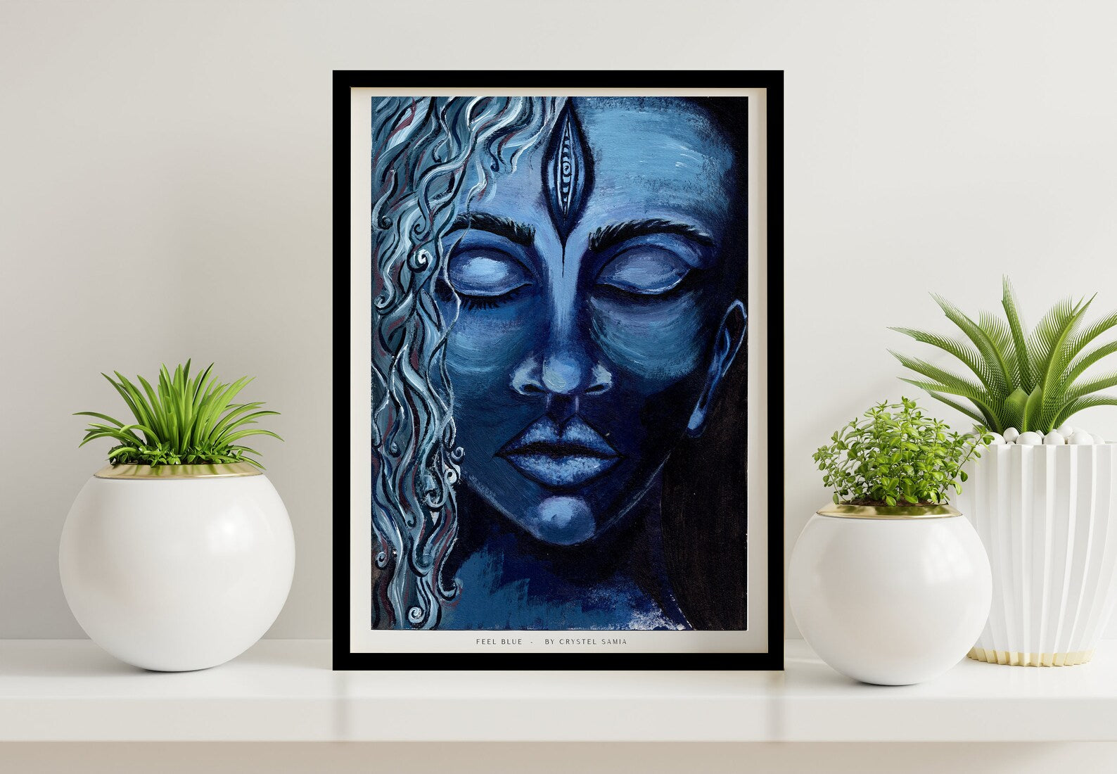 "Feel Blues" limited Art Print Artwork line Art patterns colorful Signed by Artist organic visionary home decoration wall hangings Acrylic Portrait